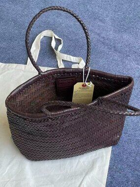Dragon Diffusion Woven Leather Tote Bag Dark Brown Handcrafted Basket Style